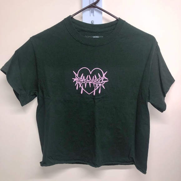 Hunter Green cropped tee with graphics on front & back - Picture 1 of 3